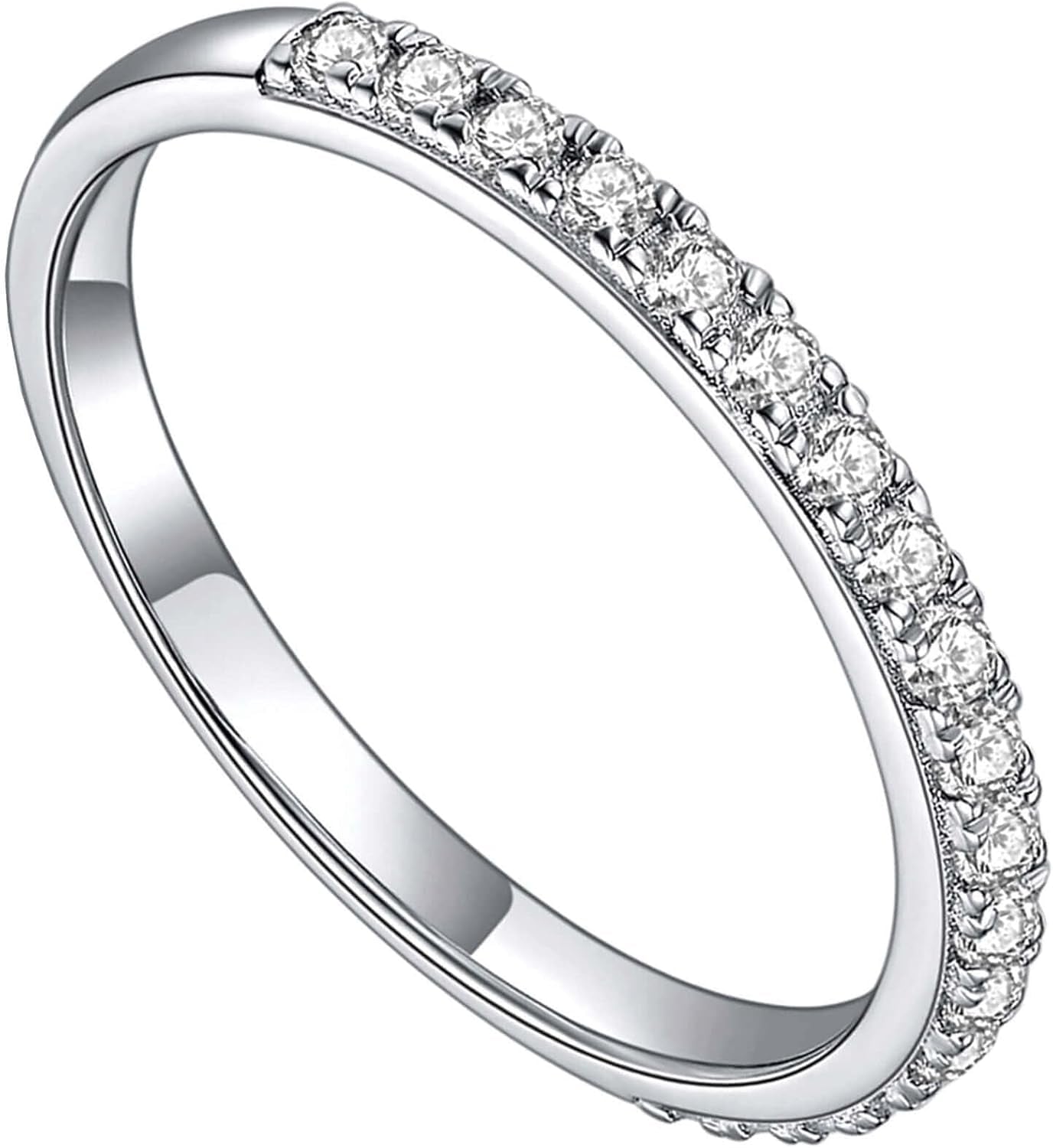 Moissanite Wedding Band for Women Half Eternity 925 Sterling Silver 0.3Ct DEF Color VVS Lab Created Moissanite Thin Real Moissanite Anniversary Engagement Bands Ring Size 4-11 - WORLD TIME VISITS