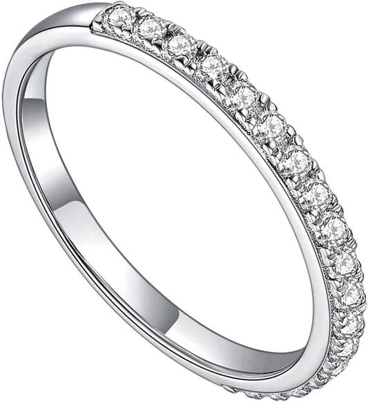 Moissanite Wedding Band for Women Half Eternity 925 Sterling Silver 0.3Ct DEF Color VVS Lab Created Moissanite Thin Real Moissanite Anniversary Engagement Bands Ring Size 4-11 - WORLD TIME VISITS