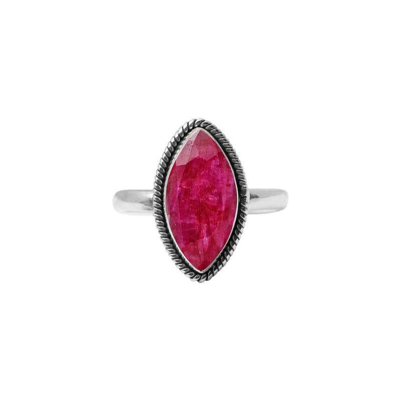 Ruby Stone Ring 925 Sterling Silver Statement Ring for Women and Girls Handmade Rings Natural Marquise Gemstone Ring Promise Ring for Christmas Size US 5 Gift for Her