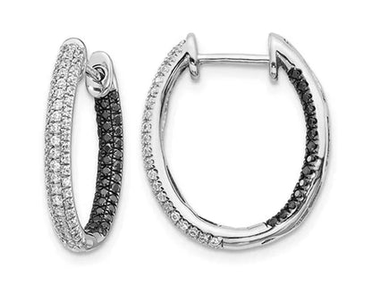 9/10 Carat (ctw) Black and White Diamond In - and - Out Hoop Earrings in 14K White Gold - WORLD TIME VISITS