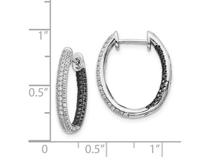 9/10 Carat (ctw) Black and White Diamond In-and-Out Hoop Earrings in 14K White Gold