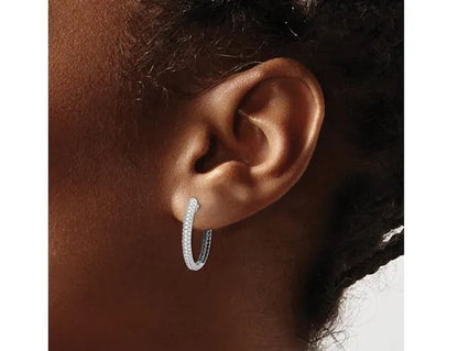 9/10 Carat (ctw) Black and White Diamond In-and-Out Hoop Earrings in 14K White Gold