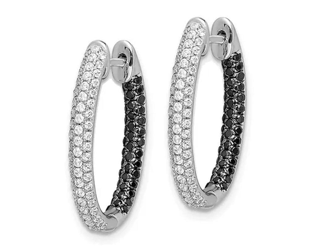 9/10 Carat (ctw) Black and White Diamond In-and-Out Hoop Earrings in 14K White Gold