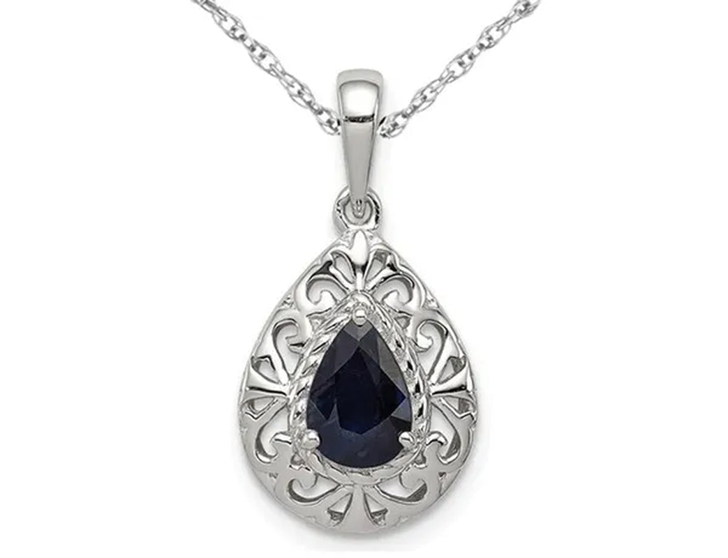 9/10 Carat (ctw) Blue Sapphire Drop Pendant Necklace in Sterling Silver with Chain - WORLD TIME VISITS