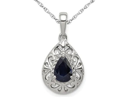 9/10 Carat (ctw) Blue Sapphire Drop Pendant Necklace in Sterling Silver with Chain - WORLD TIME VISITS