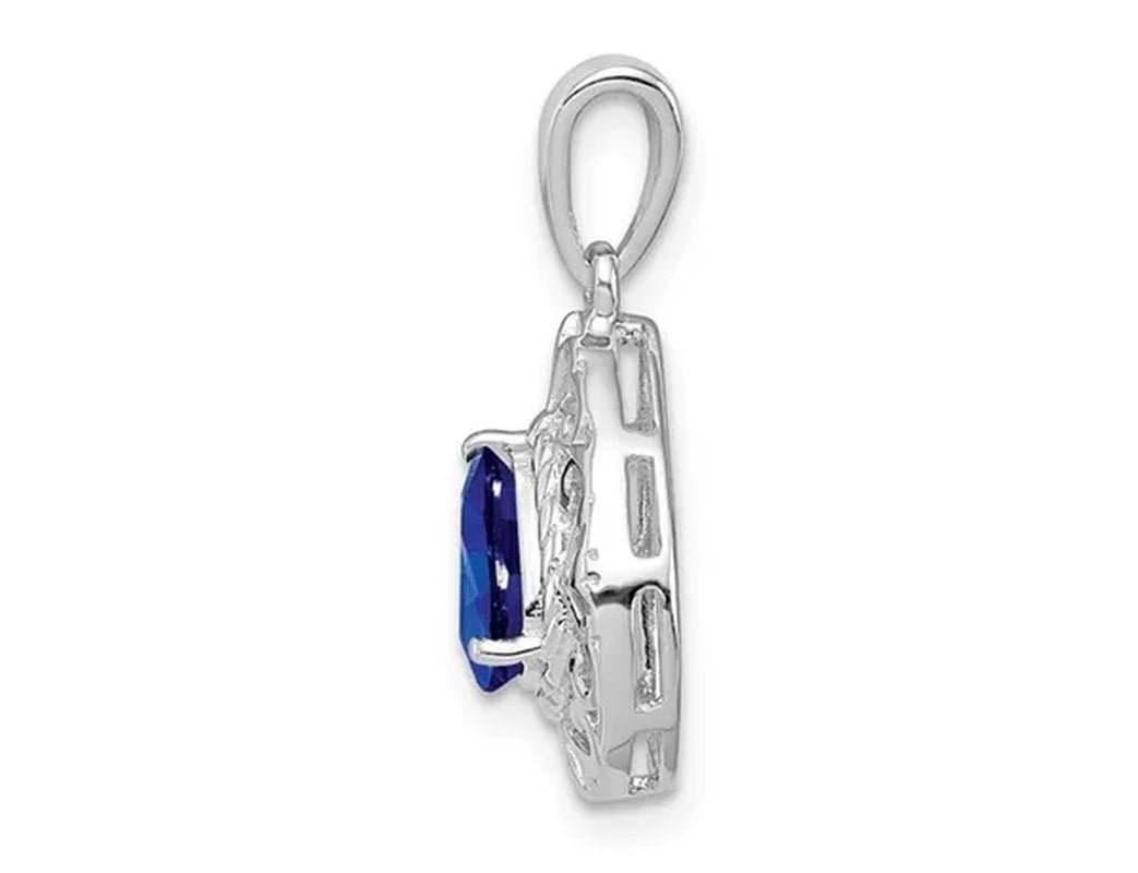 9/10 Carat (ctw) Blue Sapphire Drop Pendant Necklace in Sterling Silver with Chain