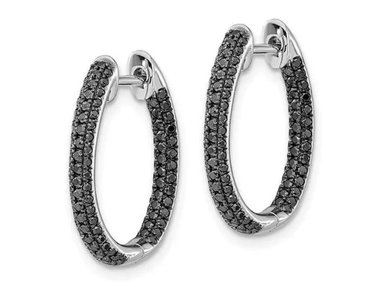 9/10 Carat (ctw) Enhanced Black Diamond In - and - Out Hoop Earrings in 14K White Gold - WORLD TIME VISITS