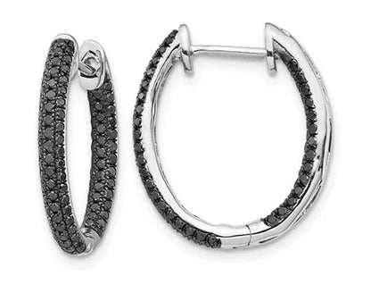 9/10 Carat (ctw) Enhanced Black Diamond In - and - Out Hoop Earrings in 14K White Gold - WORLD TIME VISITS