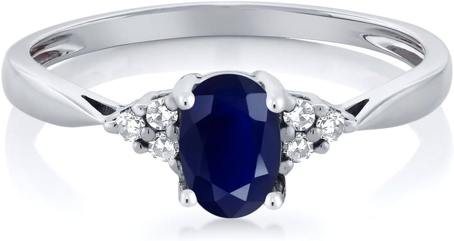 14K White Gold Blue Sapphire and White Diamond Engagement Ring for Women (0.61 Cttw, Gemstone Birthstone, Available 5,6,7,8,9)