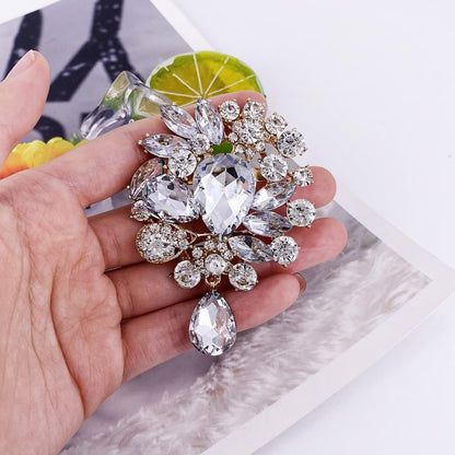 Vintage Wedding Bridal Big Blue Crystal Rhinestone Tear Drop Brooch Pin for Women