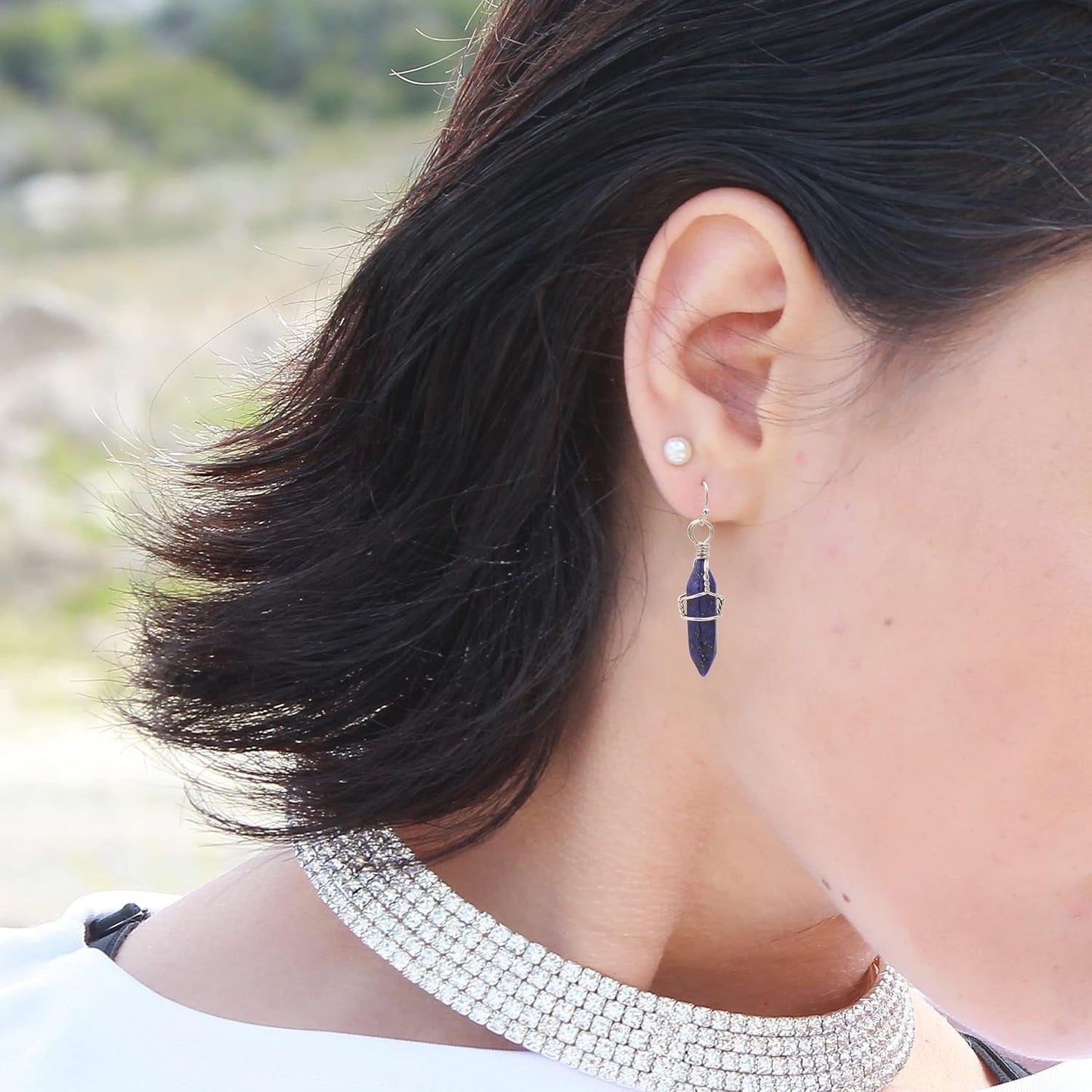 Hand Wired Healing Crystal Point Chakra Dangling Earrings for Women