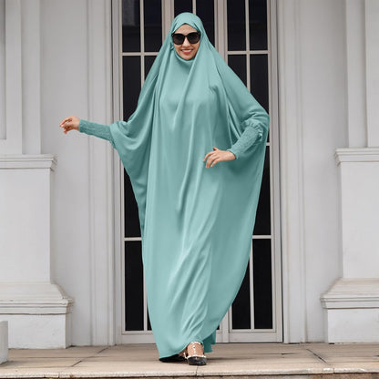 Muslim Abaya for Women One Piece Long Sleeve Islamic Prayer Dress with Hooded Hijab Maxi Kaftan Robe Modest Clothes
