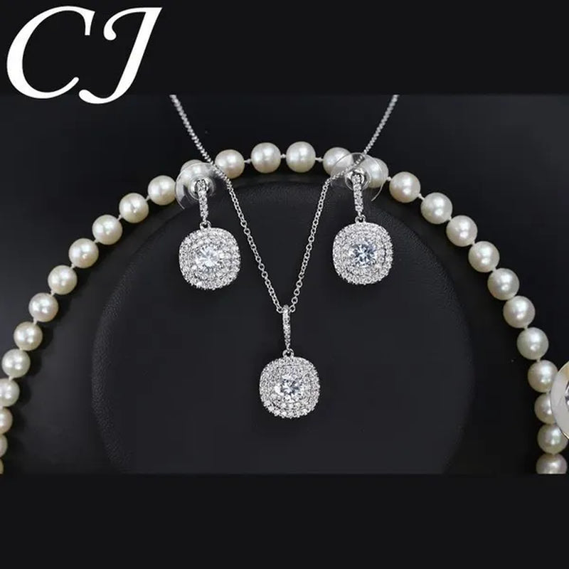 CANDICE 1 Set White Gold Plated Jewelry Set Full Clear CZ Crystal Pendant Necklace Earrings Sets with YELLOW Zirconia Stone
