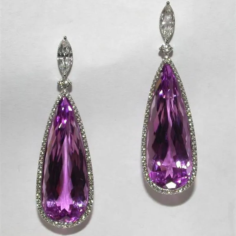 Gorgeous Teardrop Amethyst Gemstone Dangle Earrings for Women Noble 925 Sterling Silver Earrings Party Vintage Jewelry - WORLD TIME VISITS