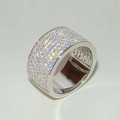 Trendy Micro Pave 143 Sparkling Diamond Rings Bridal Romantic Proposal Wedding Band Wide Rings for Women Jewelry