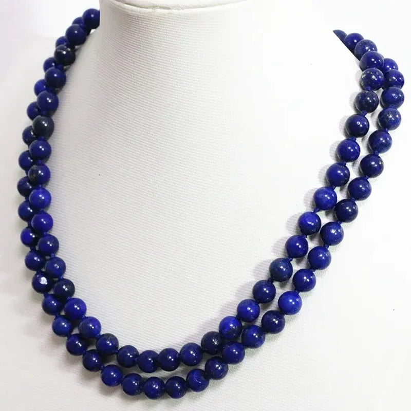 Natural Egyptian blue lapis lazuli jasper long chain necklace round beads 6,8,10mm fashoin elegant jewelry 36inch