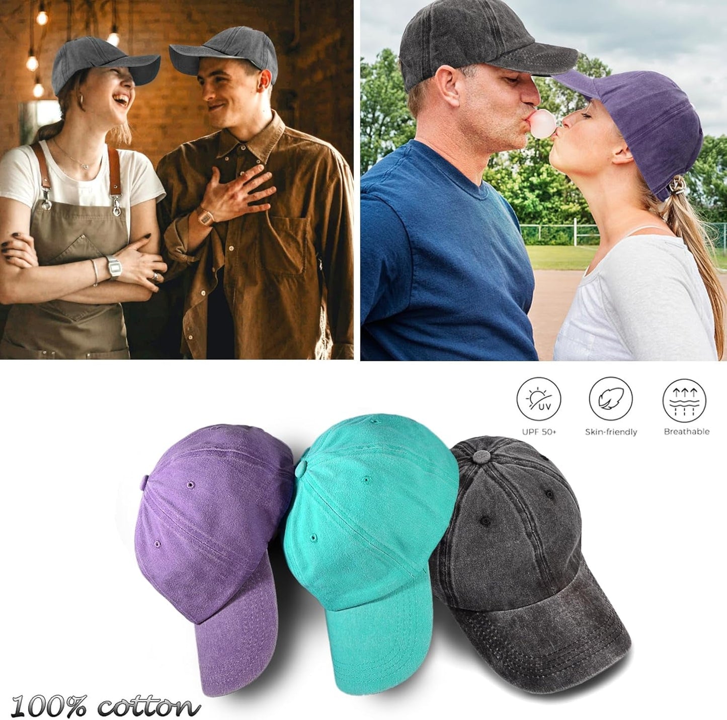 3 Pack Washed Plain Vintage Baseball Cap Cotton Adjustable Twill Bulk Low Profile Classic Dad Hat for Men/Women