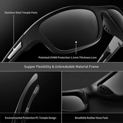 Polarized Sports Sunglasses for Men: UV400 Protection Glasses Womens Wrap around Goggles for Driving Fishing - WORLD TIME VISITS