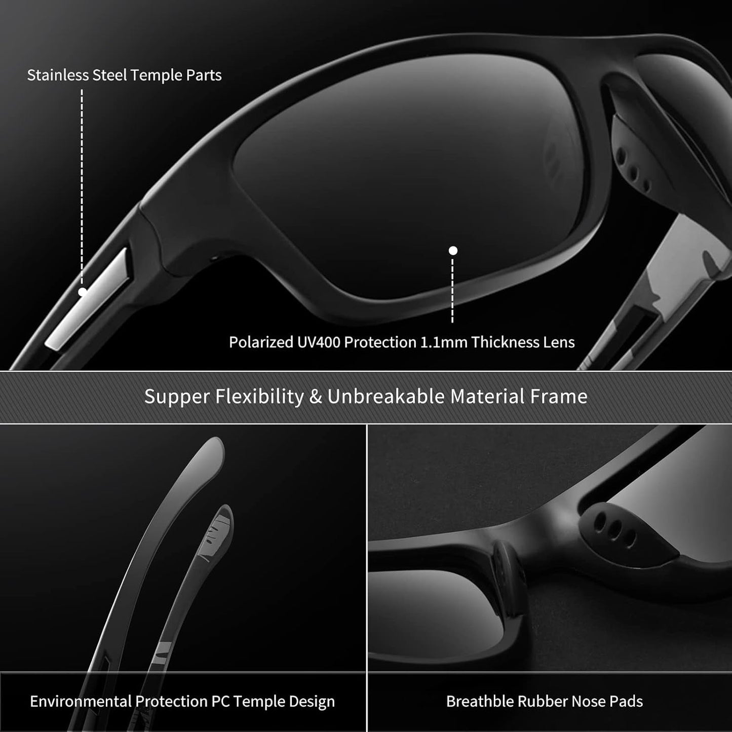 Polarized Sports Sunglasses for Men: UV400 Protection Glasses Womens Wrap around Goggles for Driving Fishing - WORLD TIME VISITS