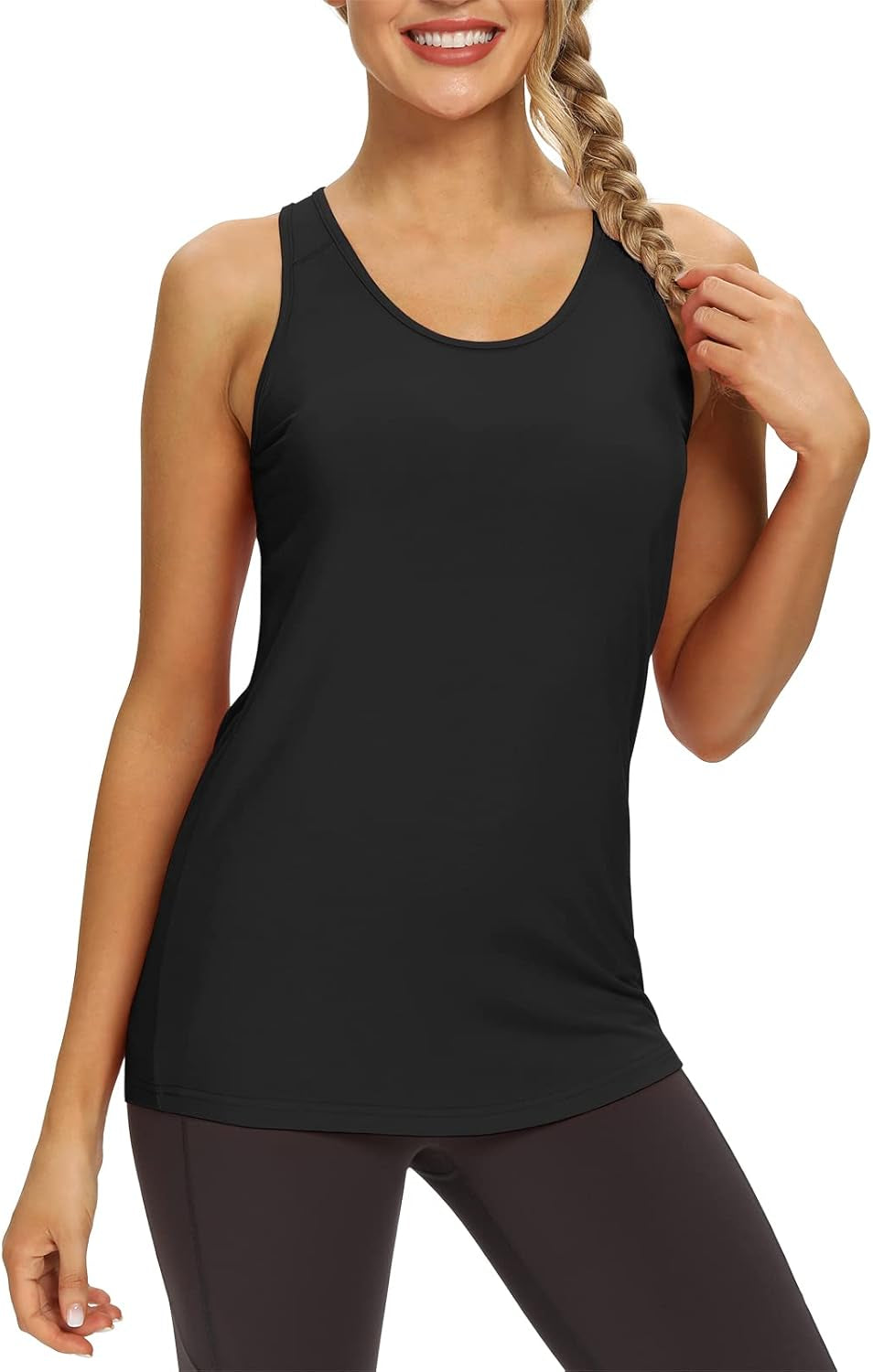 Womens Long Workout Tops Racerback Athletic Yoga Gym Tank Top Sports Tennis Shirt - WORLD TIME VISITS