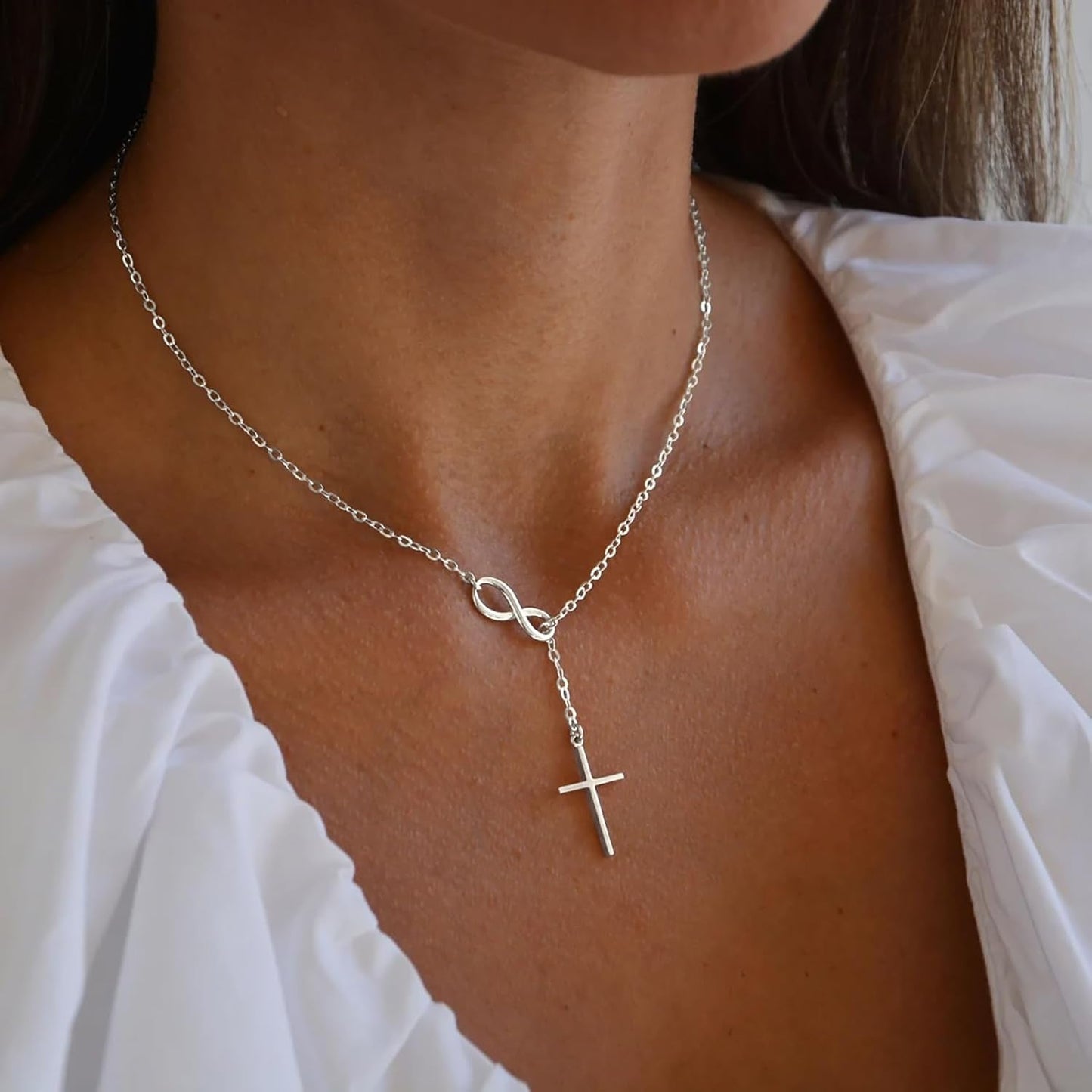 Infinity Cross Necklace for Women, Unique Trendy Fahion Cross Jewelry Gifts, Non Tarnish & Waterproof Dainty Simple Gold Cross Pendant, Christian Religious Easter Faith Accessories Jewelry Gifts