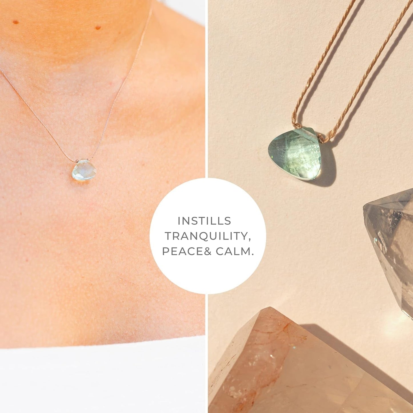 Soul Shine Handmade Necklace, Empowering Jewelry with Healing Crystal, Inspirational Jewelry for Women, Mom & Sister, 2"" Extender with Lobster Clasp, 16"" Nylon Cord (Powder Blue, Breathe)