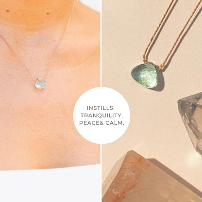 Soul Shine Handmade Necklace, Empowering Jewelry with Healing Crystal, Inspirational Jewelry for Women, Mom & Sister, 2"" Extender with Lobster Clasp, 16"" Nylon Cord (Powder Blue, Breathe)