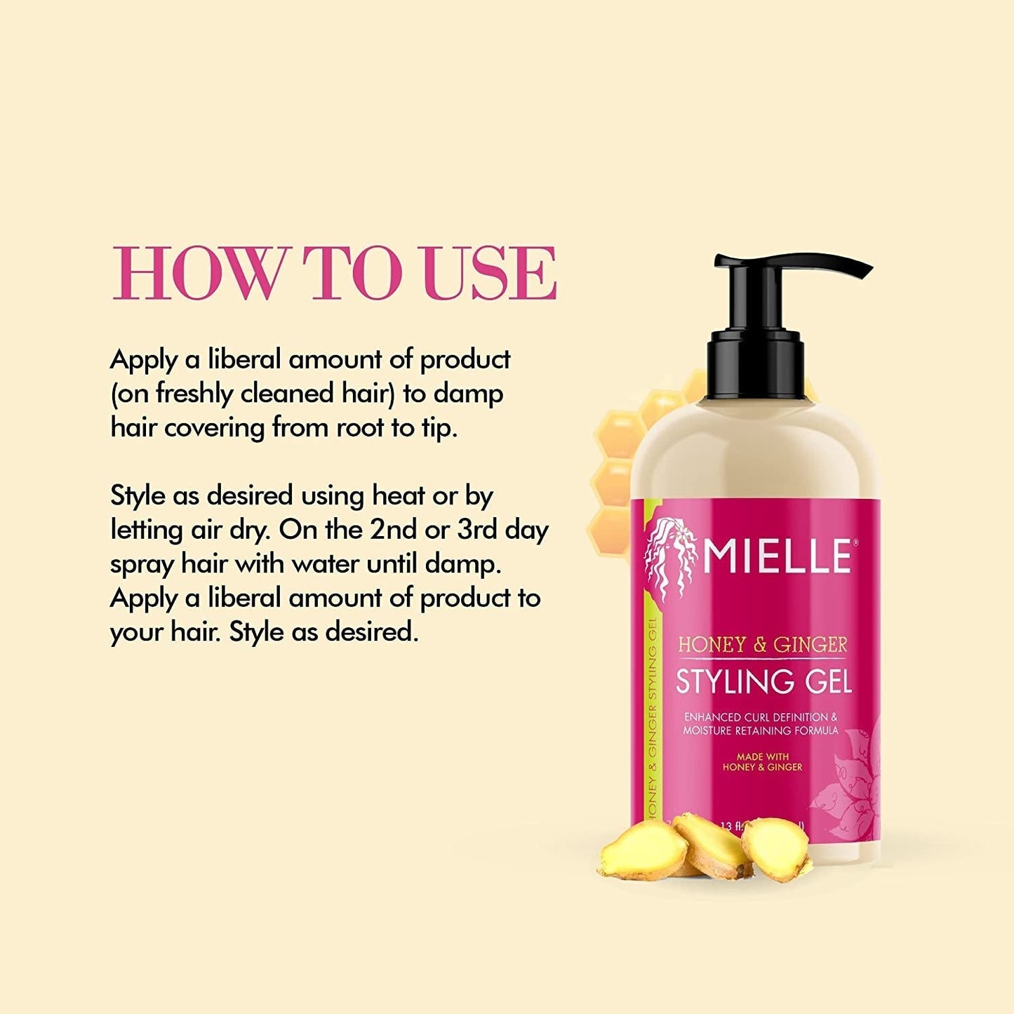 Honey & Ginger Styling Gel for Enhanced Curl Definition and Moisture Retaining with Aloe for Dry, Curly, Thick, and Frizzy Hair, Non-Sticky, 13 Ounces