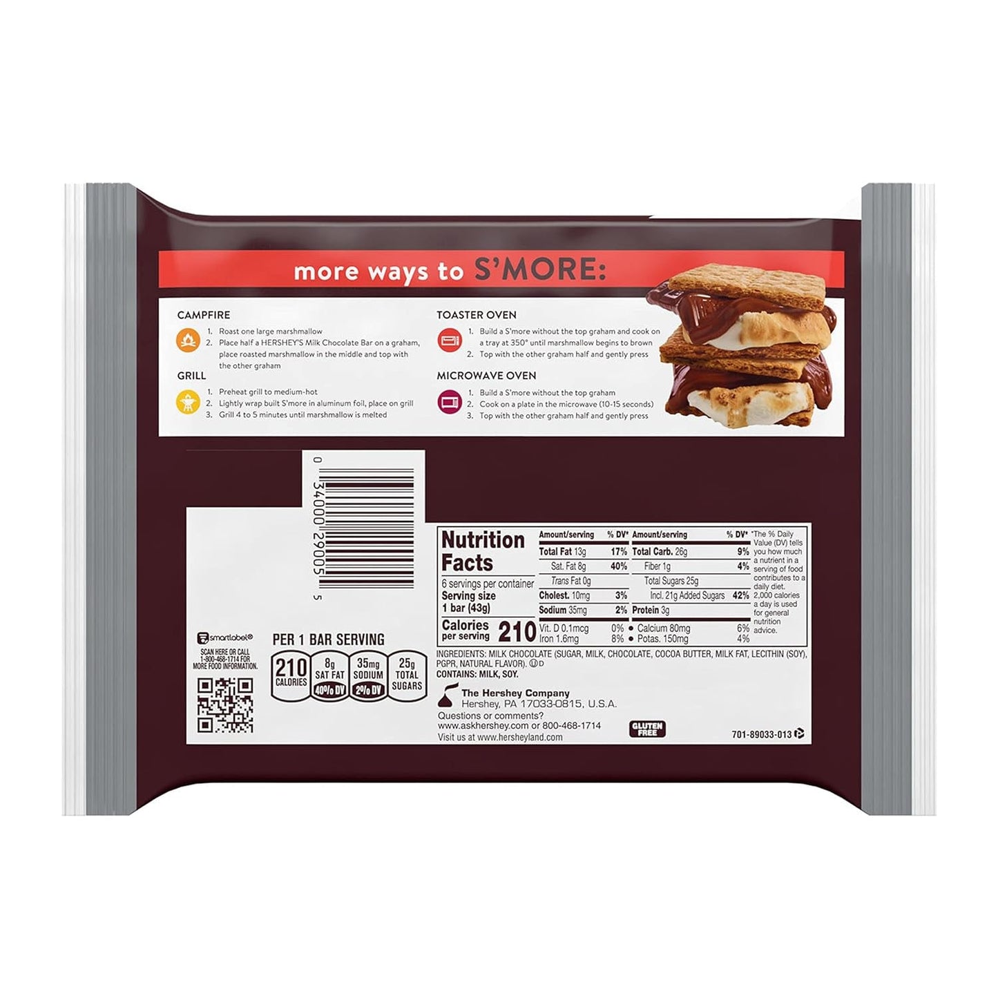 Milk Chocolate Candy, Individually Wrapped, 1.55 Oz Bars (6 Count)