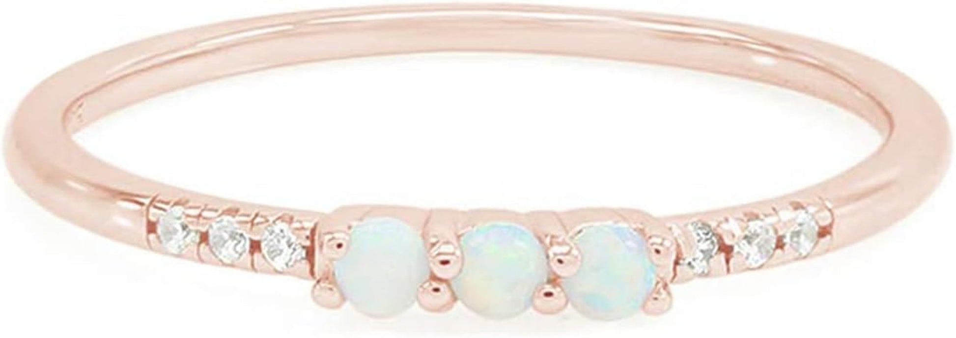 Dainty Stackable Three round Shape Stone, Synthetic Opal Wedding Bridal Engagement Ring Band for Her in 10K Solid Gold or Sterling Silver, Jewelry Gift for Her - WORLD TIME VISITS