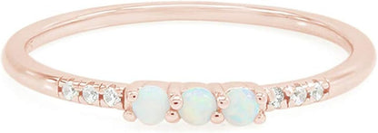 Dainty Stackable Three round Shape Stone, Synthetic Opal Wedding Bridal Engagement Ring Band for Her in 10K Solid Gold or Sterling Silver, Jewelry Gift for Her - WORLD TIME VISITS
