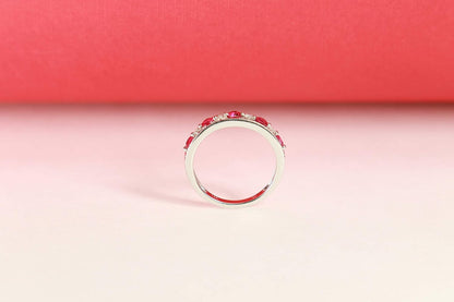 14K White Gold Mozambique Genuine Ruby Ring with Diamonds for Women | Ethically, Authentically & Organically Sourced (Round) Shaped Ruby Hand-Crafted Jewelry for Her | Ruby Ring for Women