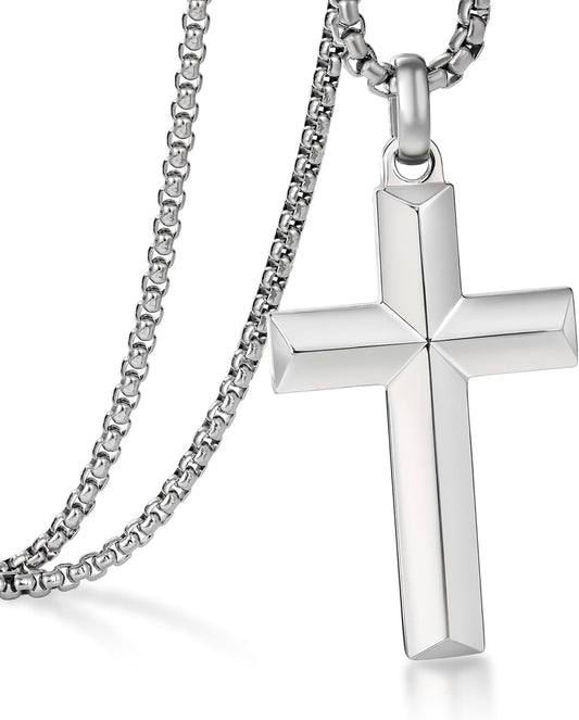 Cross Pendant for Men -18K Gold-Plated/Silver/Black Cross Necklace, Suitable for Men - Non Fading and 100% Waterproof Men'S Necklace, 24-26 Inch Box Adjustable Chain - WORLD TIME VISITS