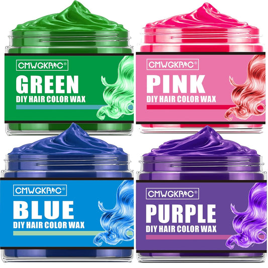 4 Colors Temporary Hair Color Wax,Blue Purple Pink Green Hair Dye Color Wax Washable Natural Instant Hair Color Cream for DIY Hairstyle for Kids Men Women Halloween Party - WORLD TIME VISITS