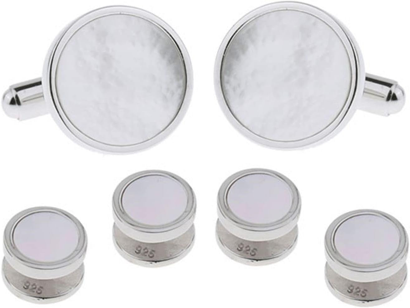 Solid Sterling Silver Mother of Pearl Tuxedo Cufflinks and Studs Formal Set by
