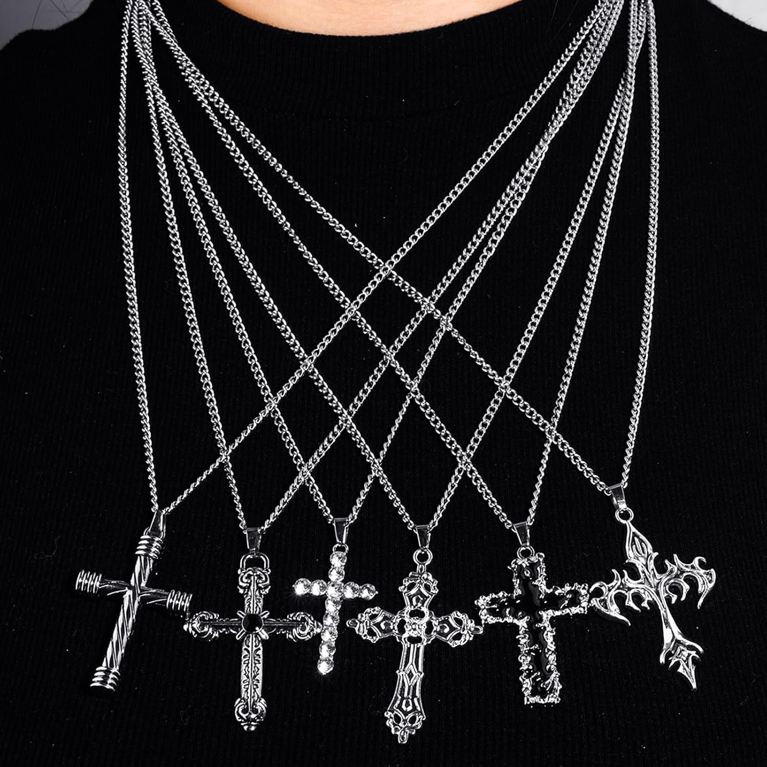 6PCS Cross Pendant Necklace Set for Men – Gothic Cross Necklace Jewelry Accessory, 23.6 Inches Chain - WORLD TIME VISITS