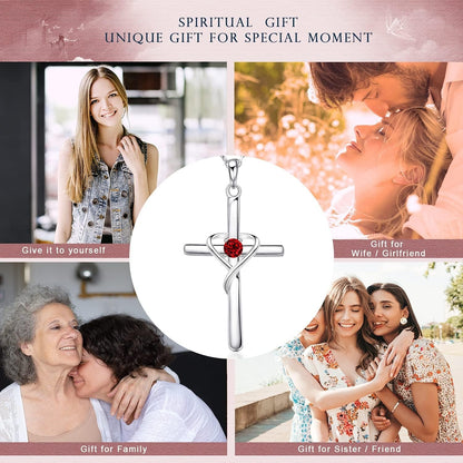 925 Sterling Silver Cross Necklace for Women Teen Girls 14K Gold Plated or Rose Gold Birthstone Necklaces for Teen Girls Gifts for Mother'S Day, Birthday or Anniversary