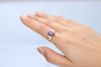 10K Yellow Gold 3Ct Genuine Opaque Ruby Ring with Diamonds for Women Holiday Gifts | Ethically, Authentically & Organically Sourced Oval Ruby Ring for Her