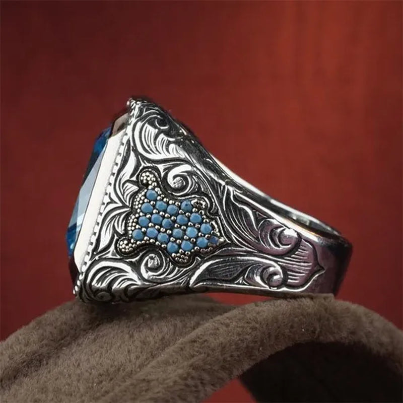 Classic Fashion Men's Ring Cutting 4.6 Carat Blue Stone Ring Noble Family Engagement Anniversary Gift Size 6-13