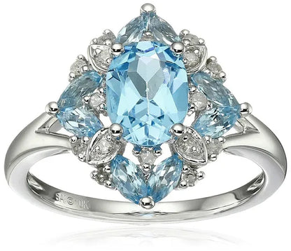 Gorgeous 925 Sterling Silver Lake Blue Aquamarine Wedding Engagement Ring Size6-10 - WORLD TIME VISITS