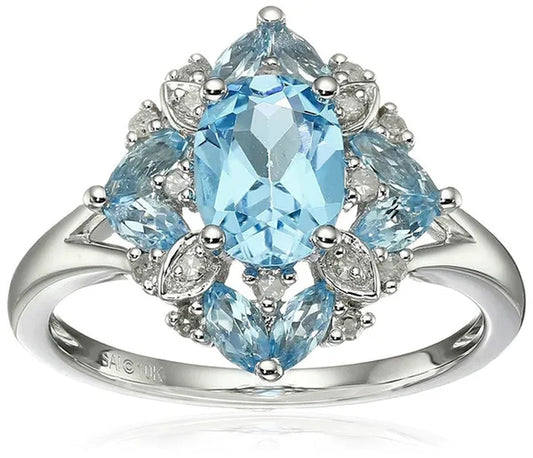 Gorgeous 925 Sterling Silver Lake Blue Aquamarine Wedding Engagement Ring Size6-10 - WORLD TIME VISITS