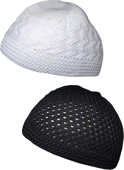 Set 2 Pieces Muslim Skull Cap Beanie AMN-341 Islam Prayer Crochet Takke Kufi Hat Eid Ramadan Gift - WORLD TIME VISITS