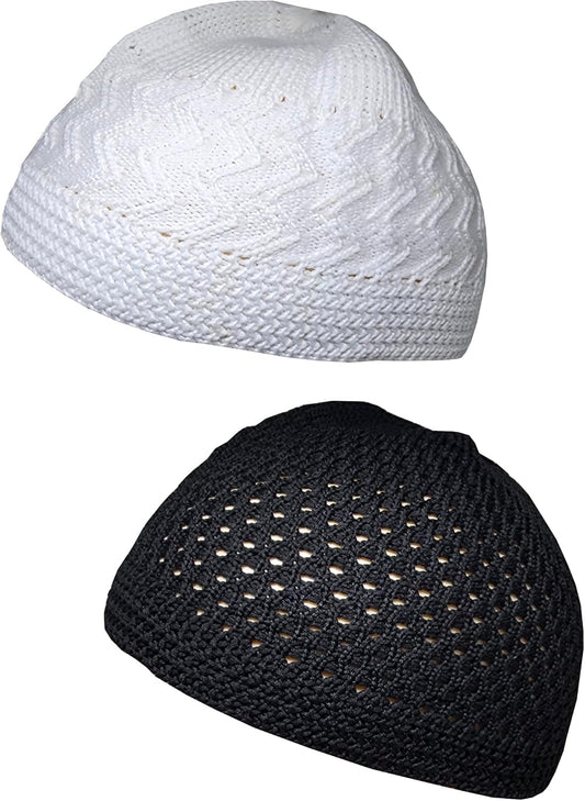 Set 2 Pieces Muslim Skull Cap Beanie AMN-341 Islam Prayer Crochet Takke Kufi Hat Eid Ramadan Gift - WORLD TIME VISITS