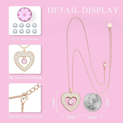 Birthstone Necklaces for Women & Girls, Love Heart Pendant Necklace Chains Jewelry Gifts, 5A Zirconia I Love You Necklace, Anniversary Birthday 2023 Gifts for Wife/Girlfriend/Her