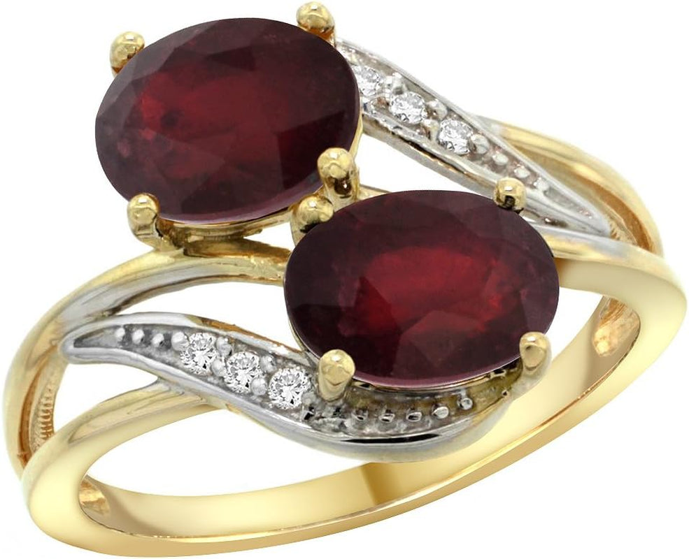 10K Yellow Gold Diamond HQ Ruby & Enhanced Ruby 2-Stone Ring Oval 8X6Mm, Sizes 5 - 10