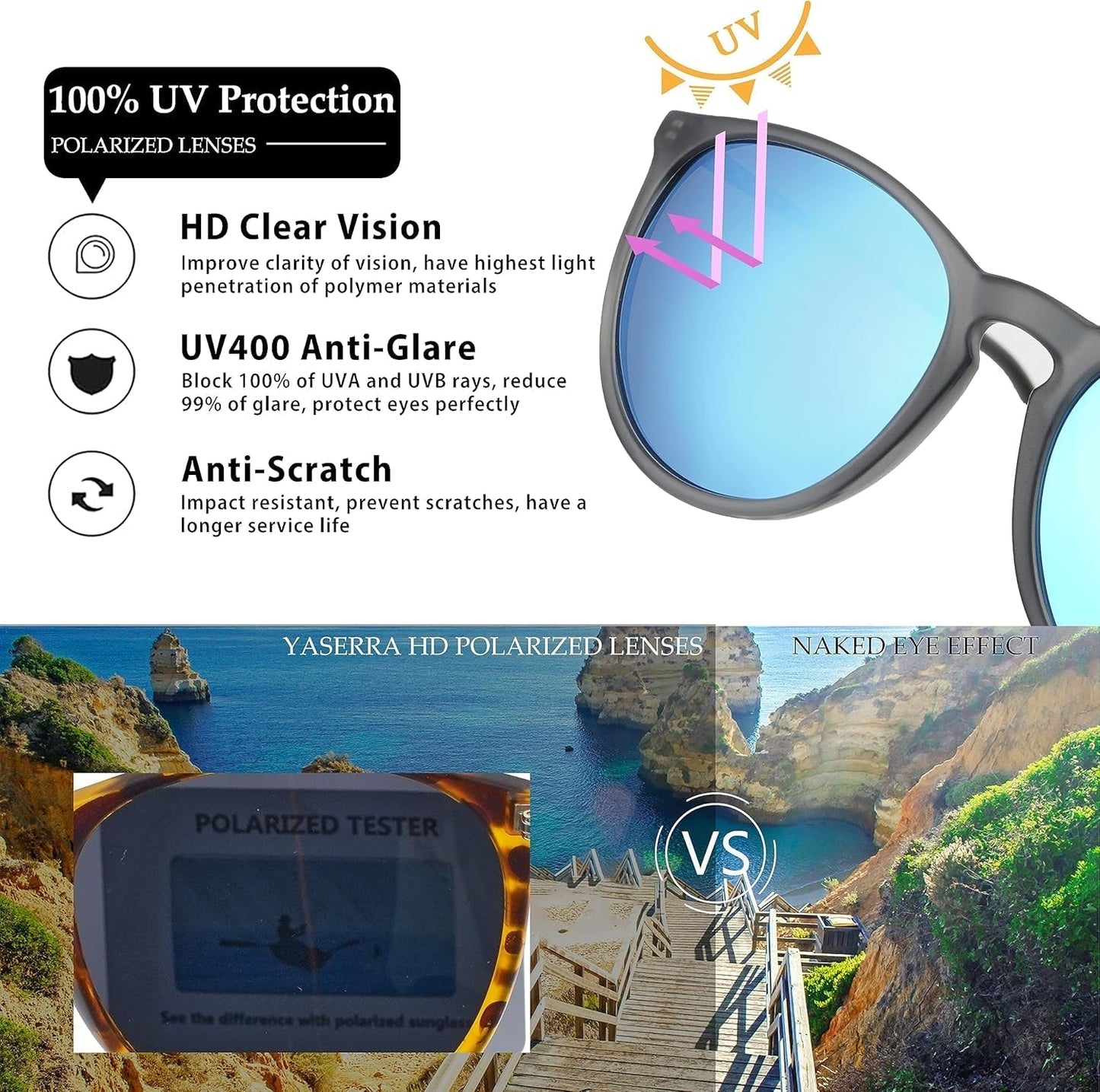 Vintage round Polarized Sunglasses for Women Men Classic Retro Trendy Designer Style Sun Glasses UV400 Protection
