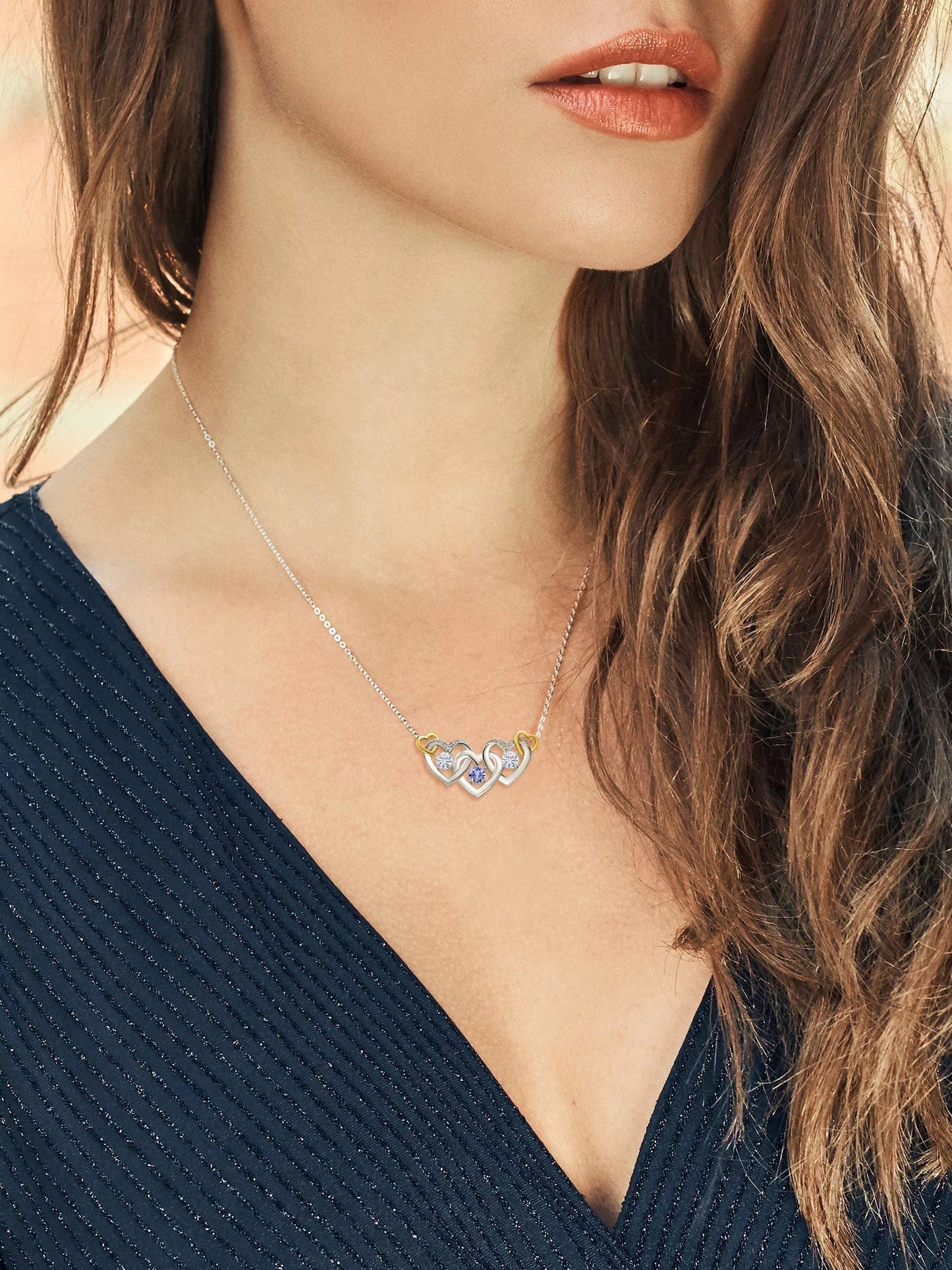 925 Silver and 10K Yellow Gold Blue Tanzanite White Moissanite from Charles & Colvard and White Lab Grown Diamond Heart Shape Pendant Necklace for Women (0.82 Cttw, with 18 Inch Chain) - WORLD TIME VISITS