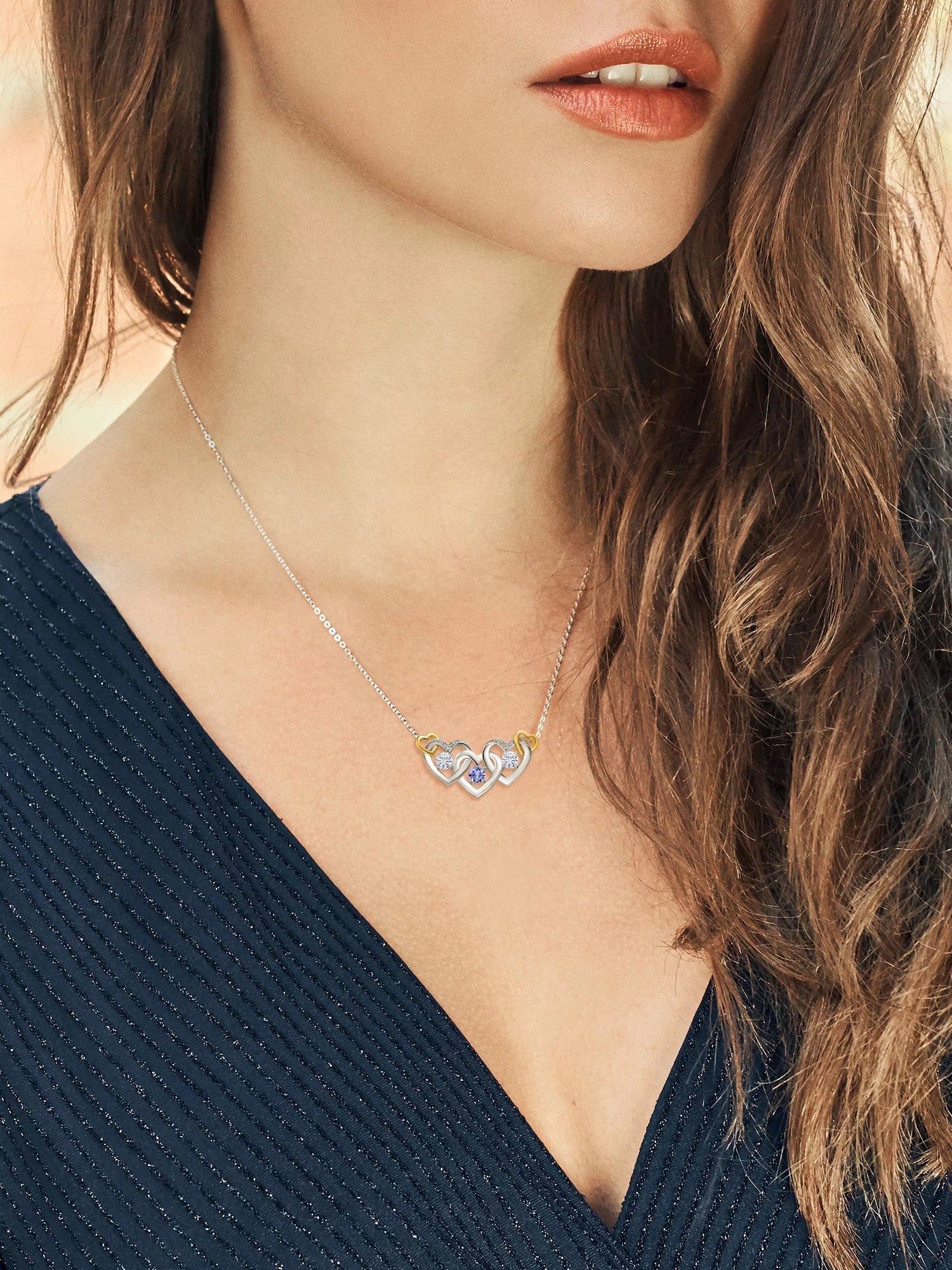 925 Silver and 10K Yellow Gold Blue Tanzanite White Moissanite from Charles & Colvard and White Lab Grown Diamond Heart Shape Pendant Necklace for Women (0.82 Cttw, with 18 Inch Chain) - WORLD TIME VISITS