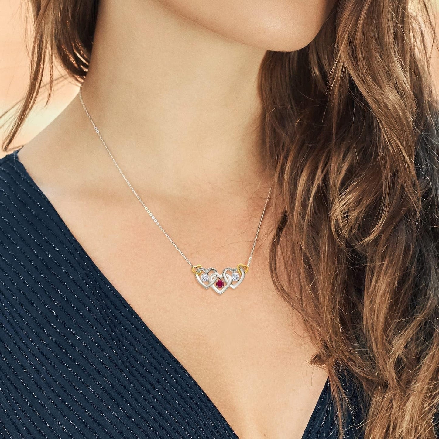 925 Silver and 10K Yellow Gold Red Created Ruby White Moissanite and White Lab Grown Diamond Heart Shape Pendant Necklace for Women (0.77 Cttw, with 18 Inch Chain) - WORLD TIME VISITS