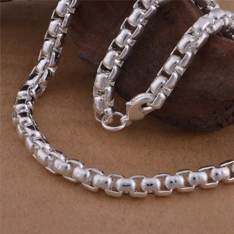 925 Silver Beautiful round Box Chain Necklace Bracelet for Woman Men Fashion Wedding Party Bridal Jewelry Set